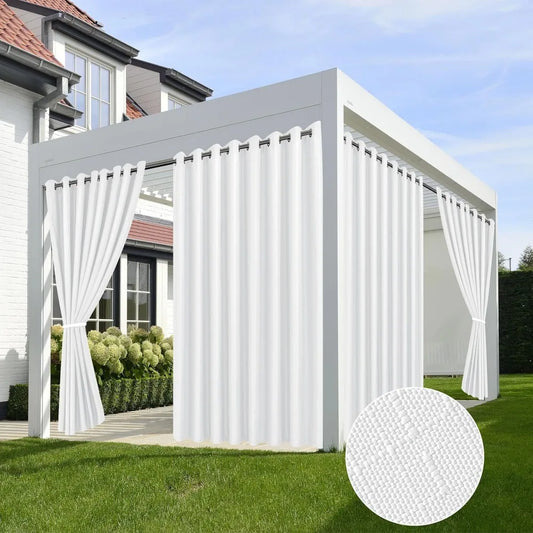 XMSJ Linen Outdoor Curtains 4 Panels Weatherproof Privacy