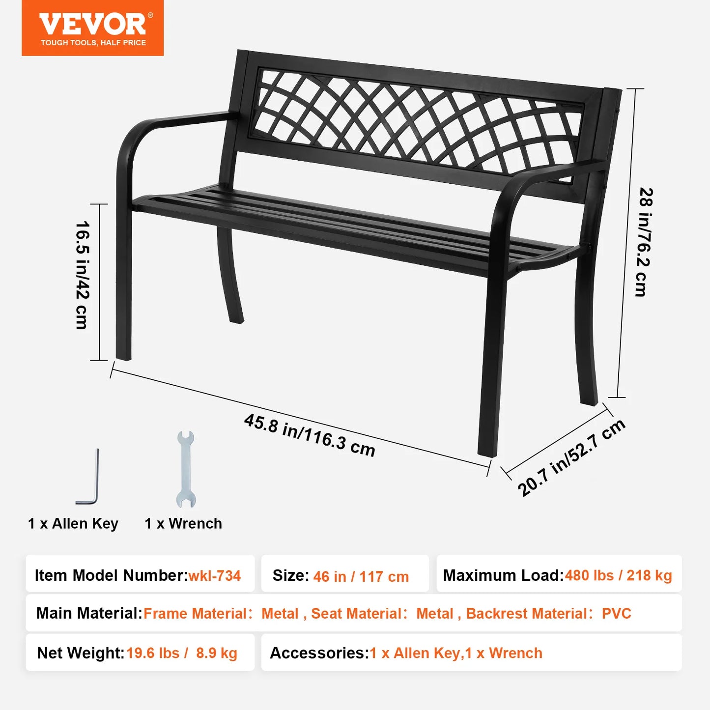 SucceBuy Outdoor Wooden Metal Garden Bench Load Capacity 480 Lb