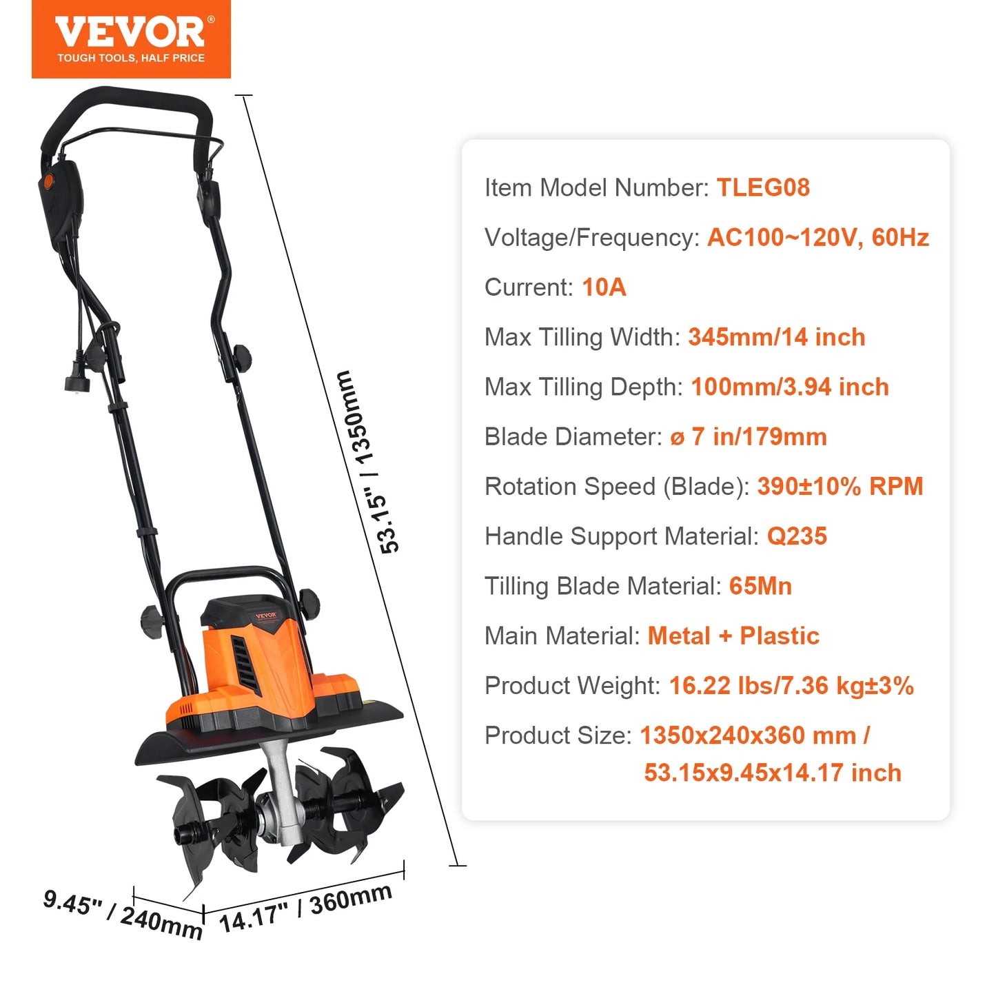 SucceBuy Electric Tiller Cultivator Steel Manganese Tines