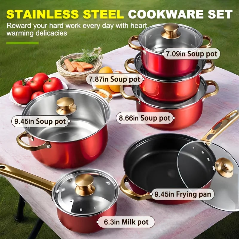 Stainless Steel Cookware Set 316 Stainless Nonstick With Golden Handles