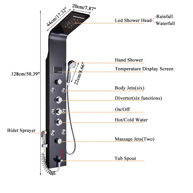 MYQualife LED Rainfall Waterfall Shower Panel System