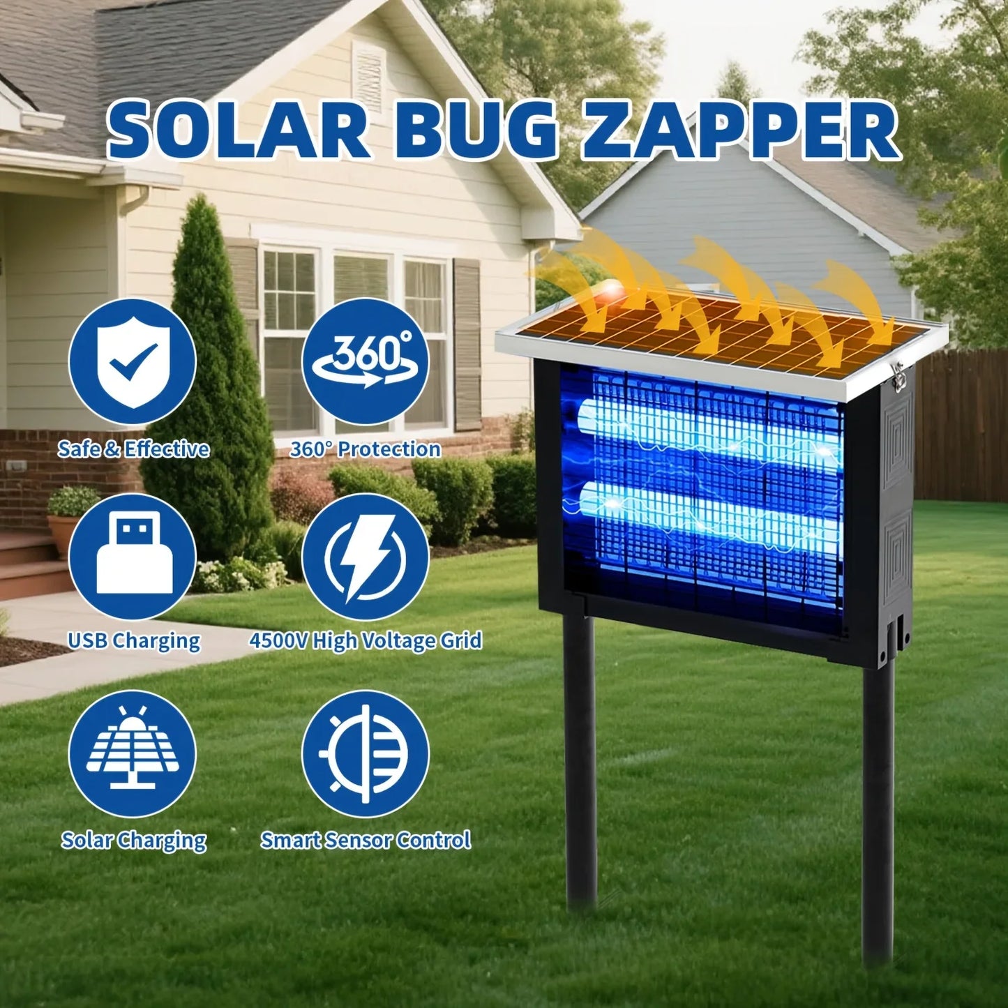 Outdoor Solar Bug Zapper Portable Rechargeable Mosquito Zapper High Powered
