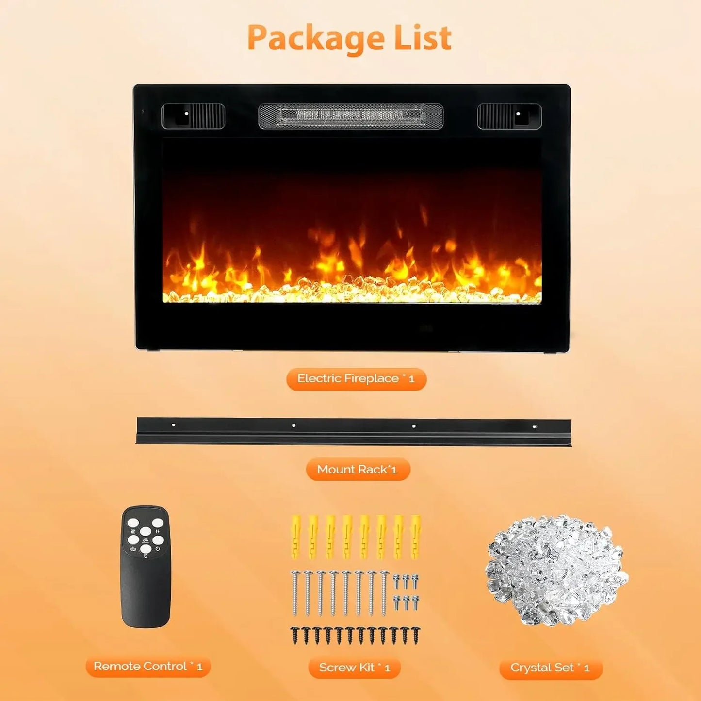 Electric Fireplace With Remote Control 12H Timer 1500W Wall Mounted Recessed