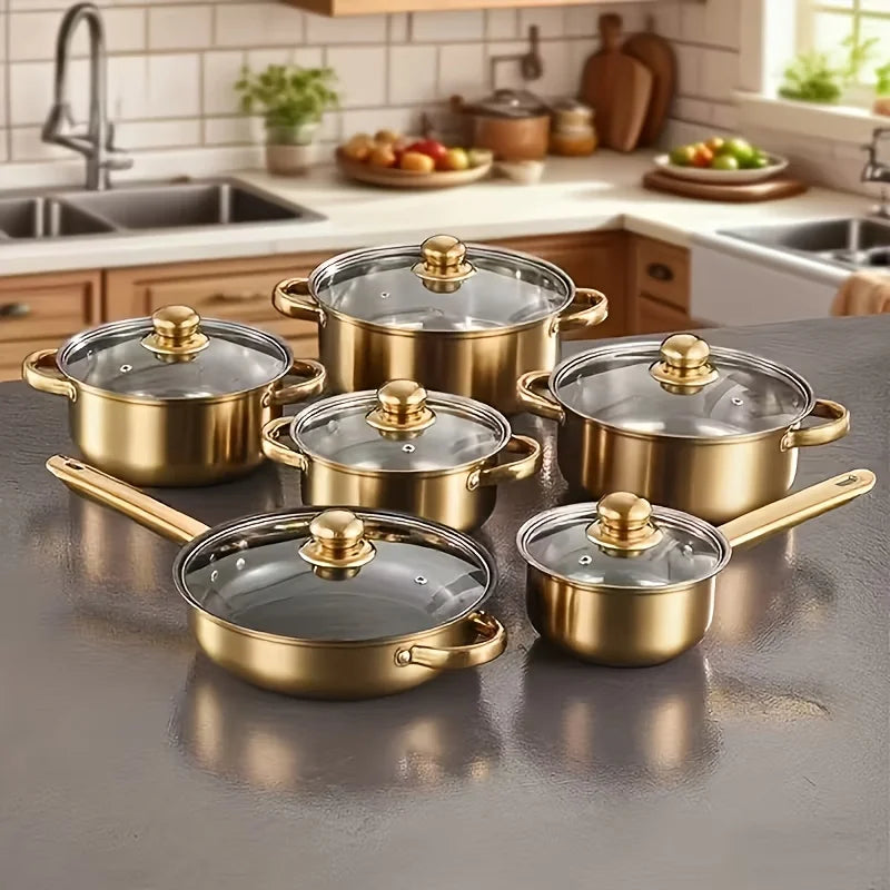 Stainless Steel Cookware Set 316 Stainless Nonstick With Golden Handles