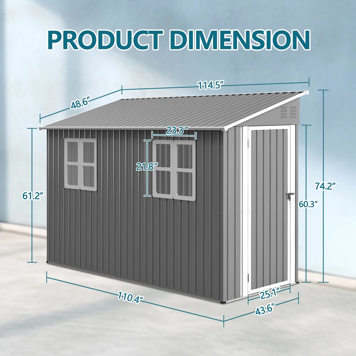 LZBEITEM Galvanized Steel Outdoor Shed Weatherproof Lockable Storage