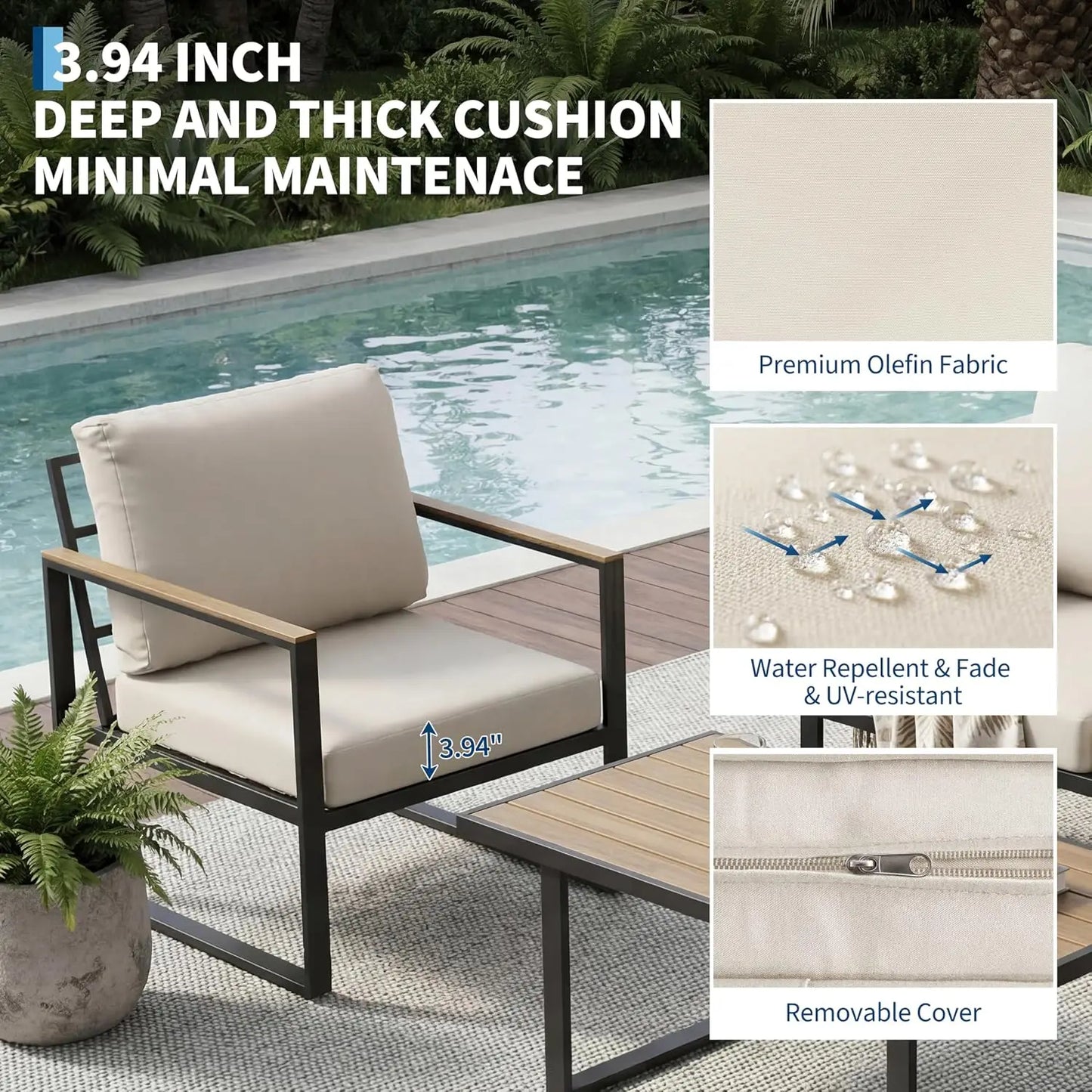 Aluminum 4-Piece Patio Conversation Set With Coffee Table Sponge Cushions