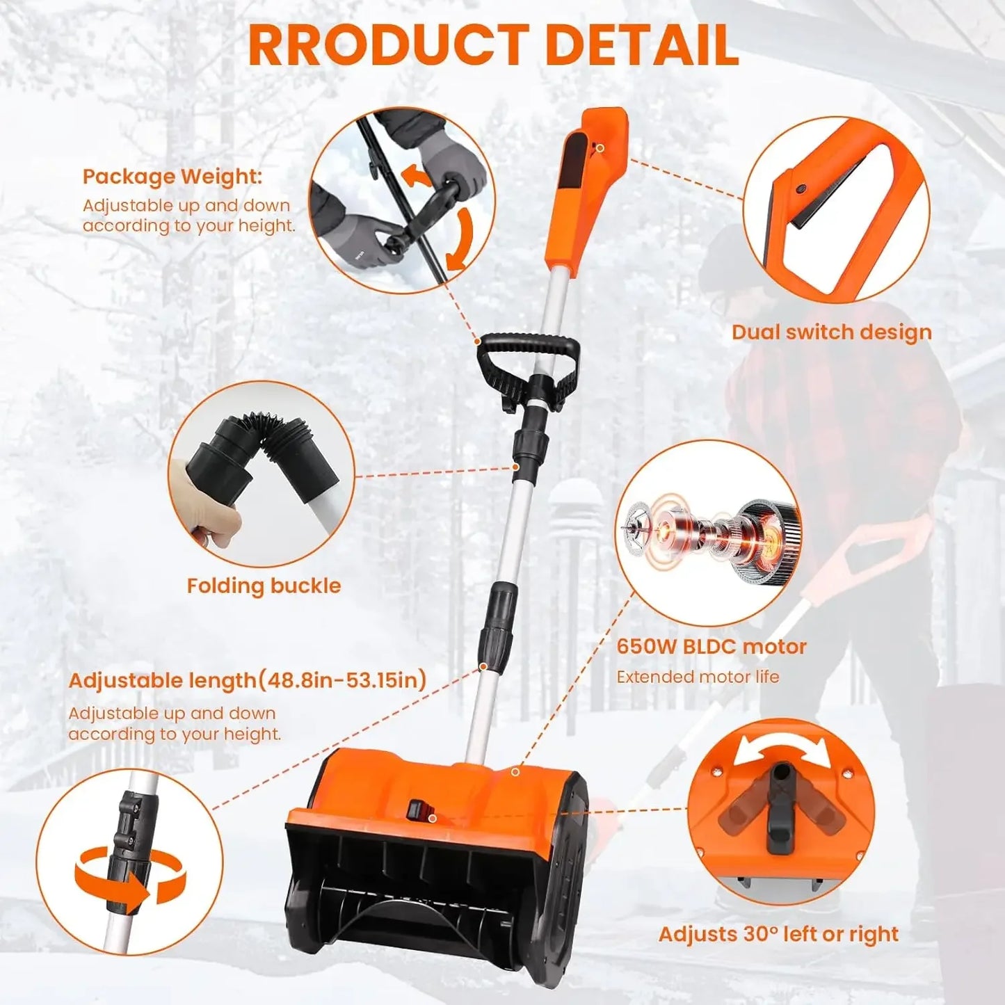 Cordless Snow Shovel With 2x 48V Motors And 4Ah Battery