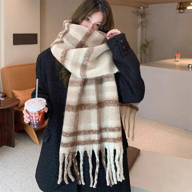 Winter Warm Tassel Scarf For Women Cotton Polyester