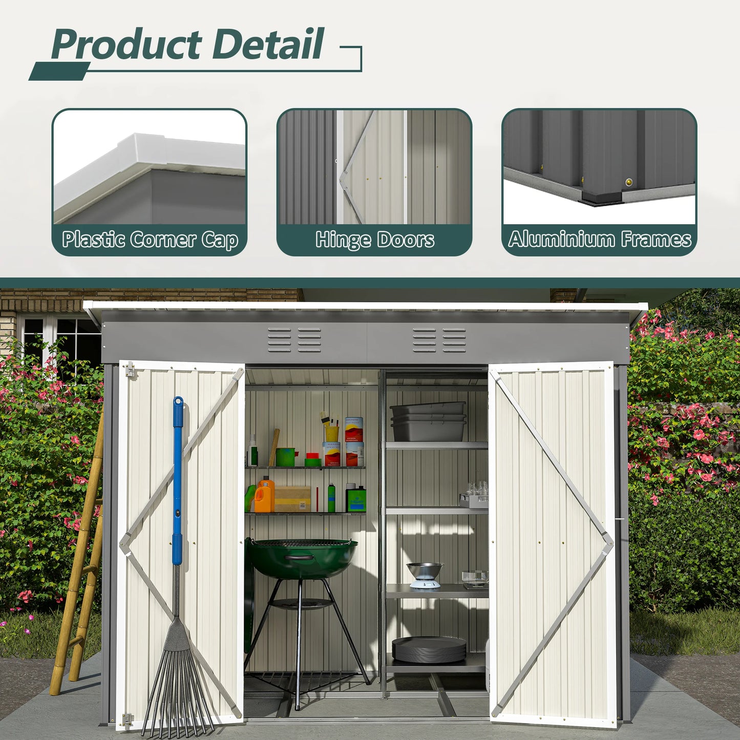 LZBEITEM Outdoor Storage Shed With Lockable Door And Vents