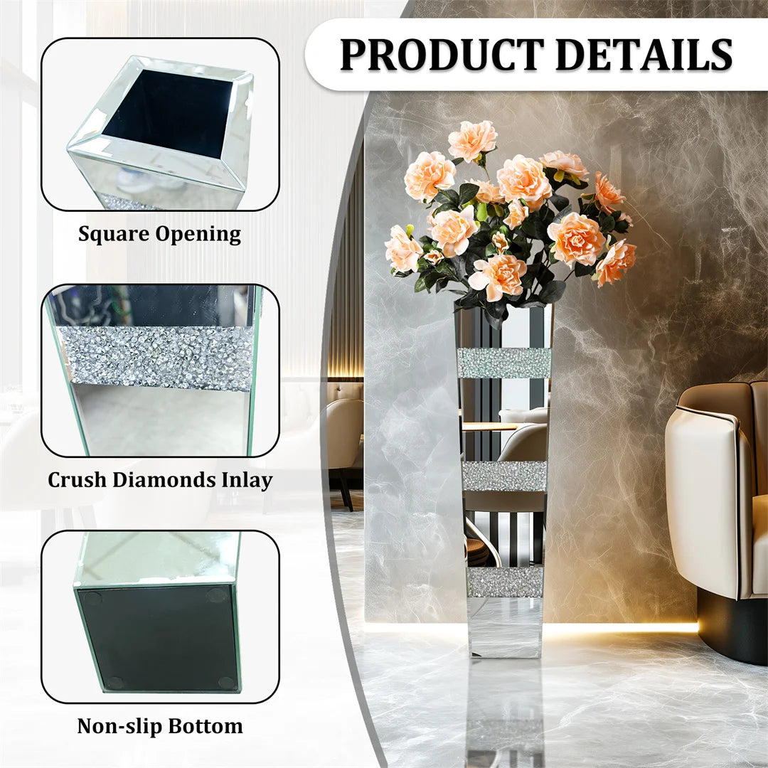Function Modern Floor Vase Crystal Silver Mirrored