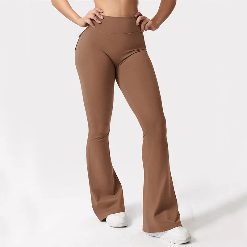 Women's High Waisted Yoga Flare Trousers With Pockets For Gym
