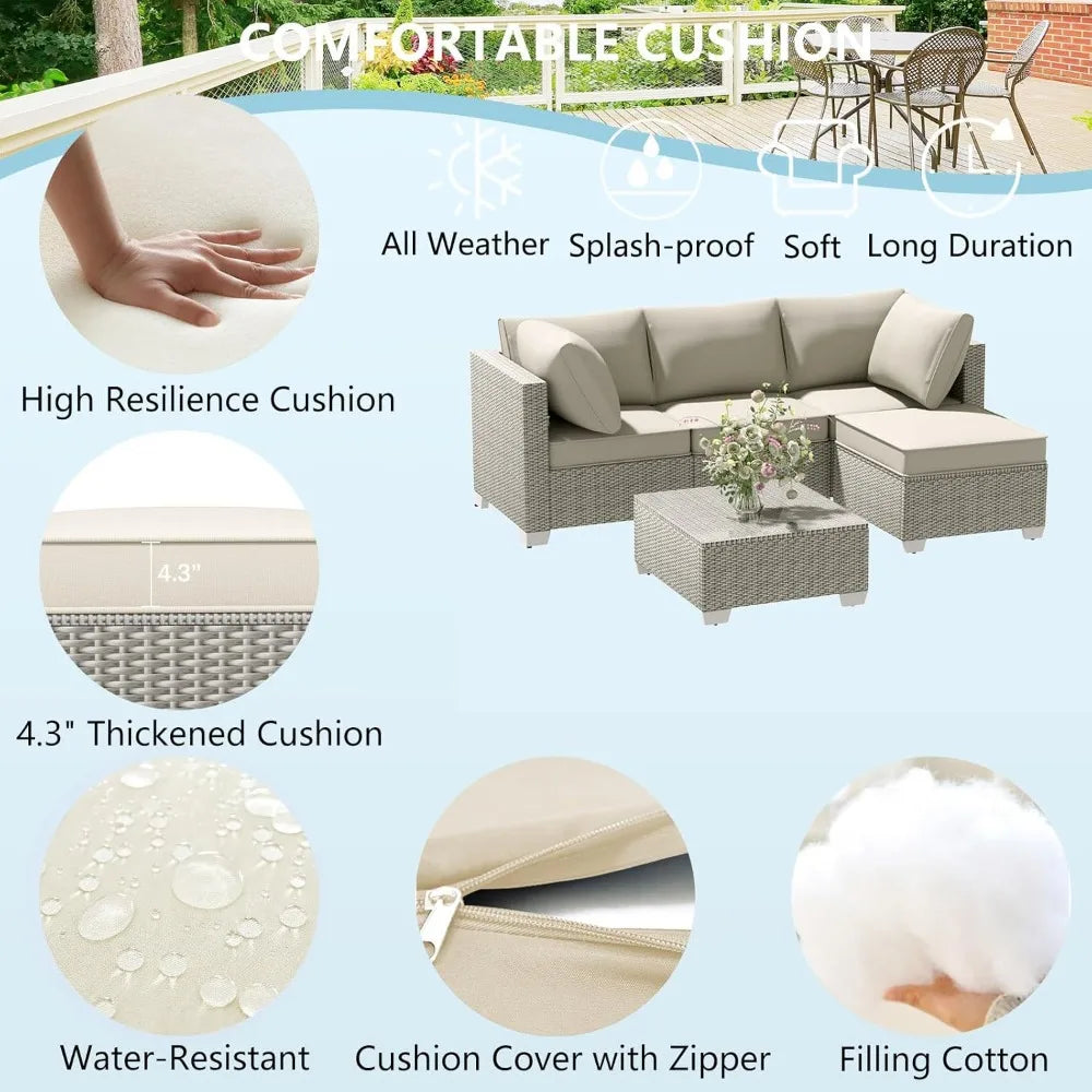 ANGDUO Outdoor Patio Furniture Set With Sectional Sofa