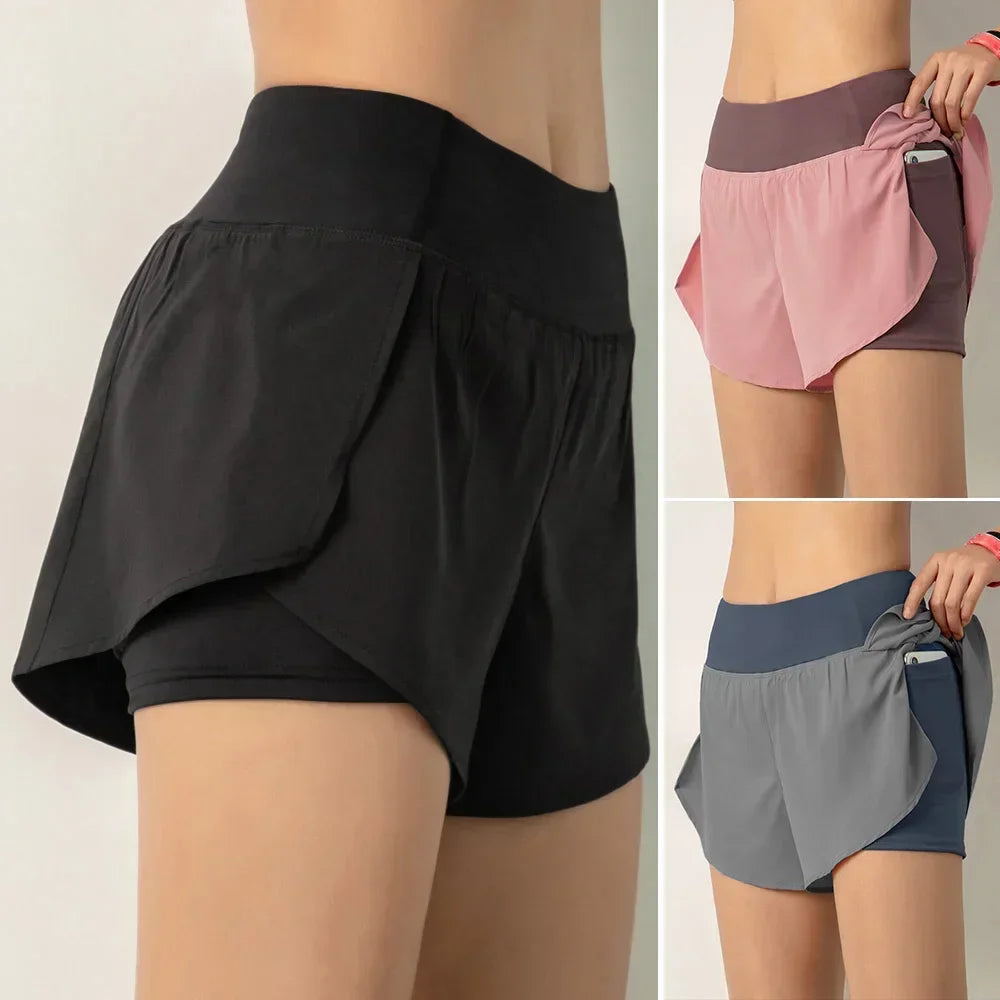 Women 2-In-1 Running Shorts With Pocket Liner And Wide Waistband