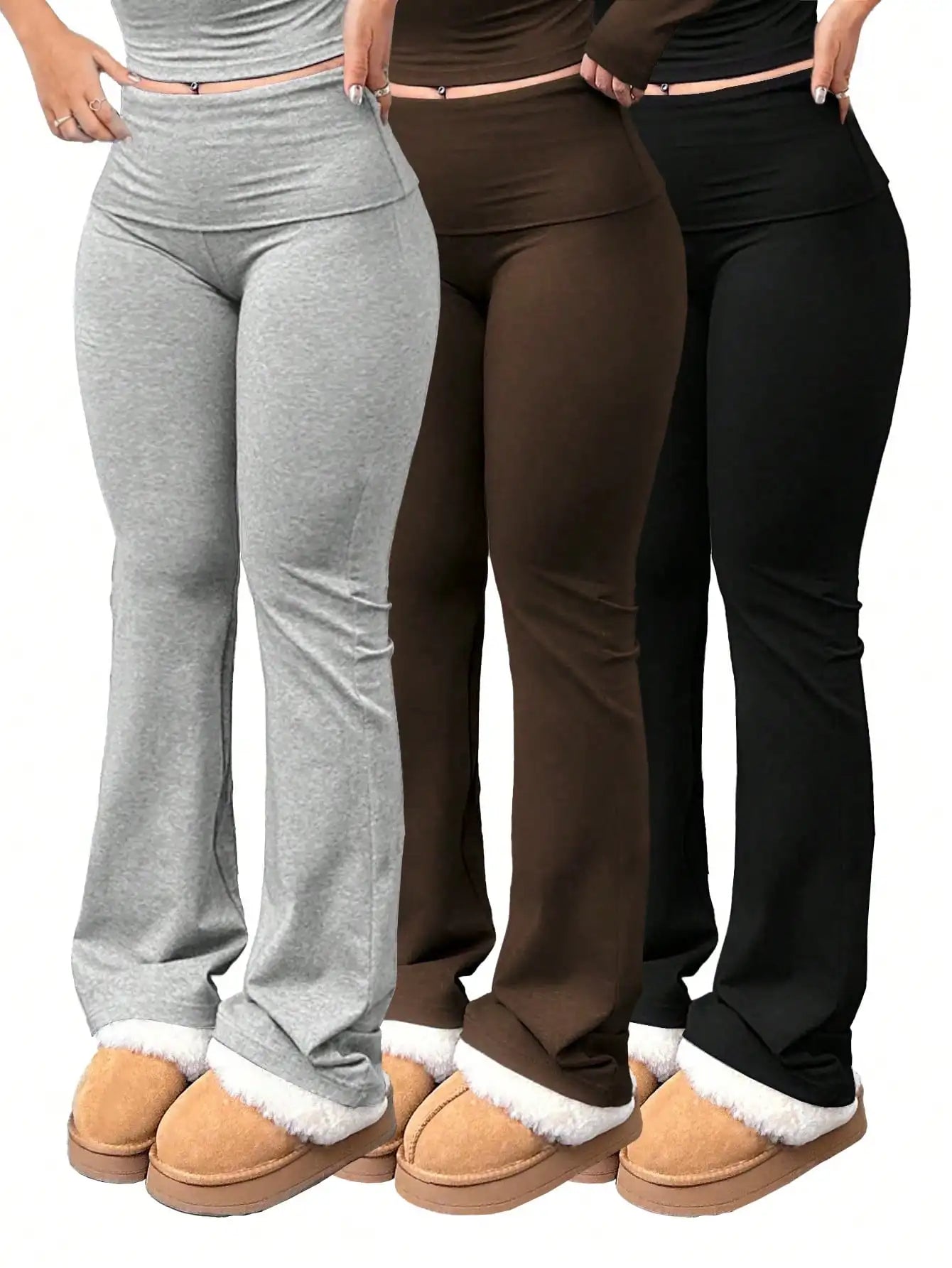 SDNGEDCN Womens High Waist Flared Yoga Pants Trio Pack