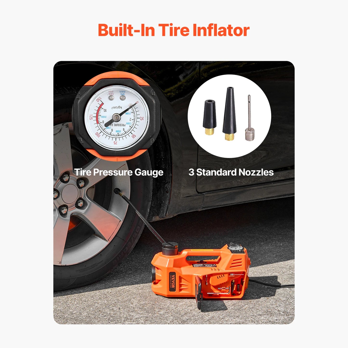 Succebuy 12V Electric Car Jack With Built-In Inflator LED Light