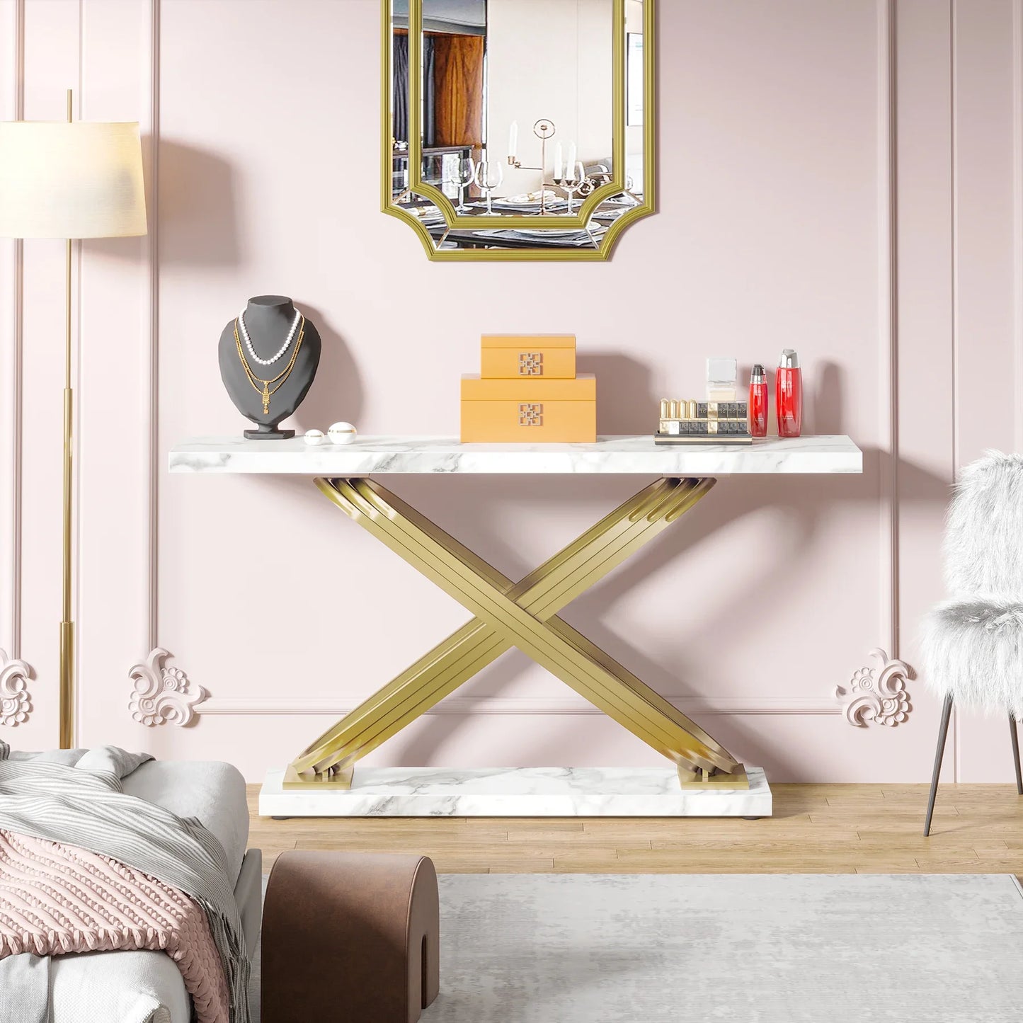 Tribesigns Modern Console Table With Faux Marble Finish For Entryway