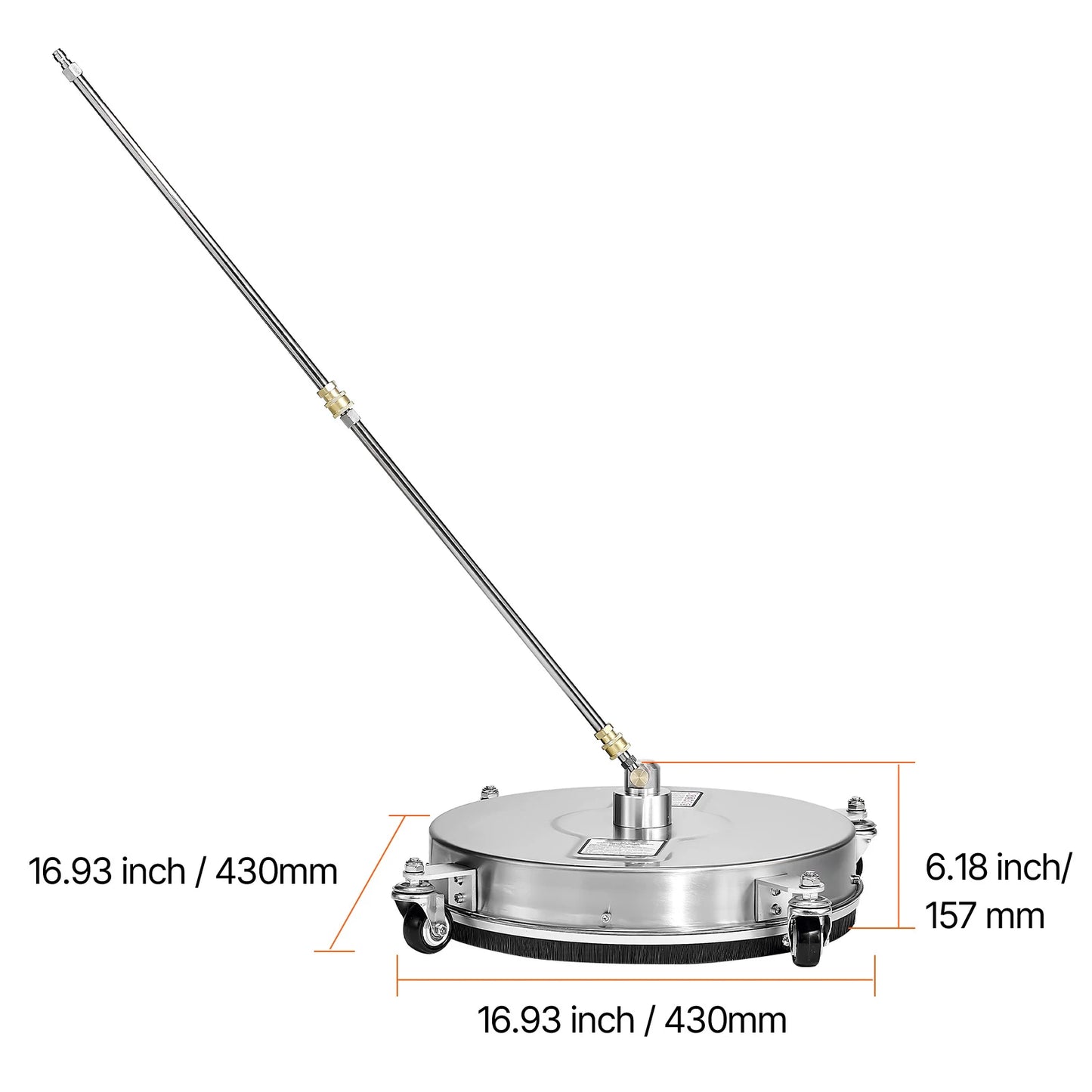 VEVOR Pressure Washer Surface Cleaner PE Stainless Steel Attachments 4 Wheels