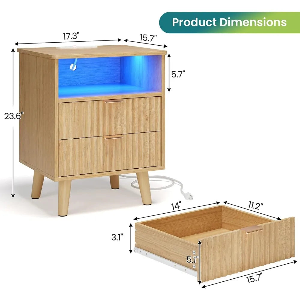 Color Nightstand With Charging Station And Fluted Panel