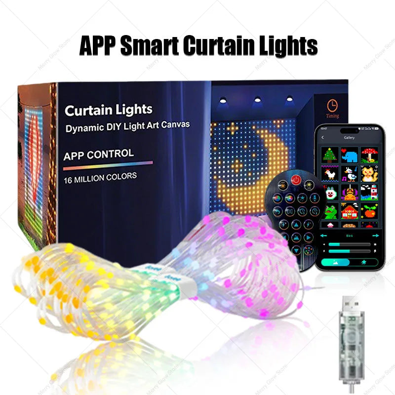 MIMIRGB USB LED Smart Curtain Lights Bluetooth RGB Fairy