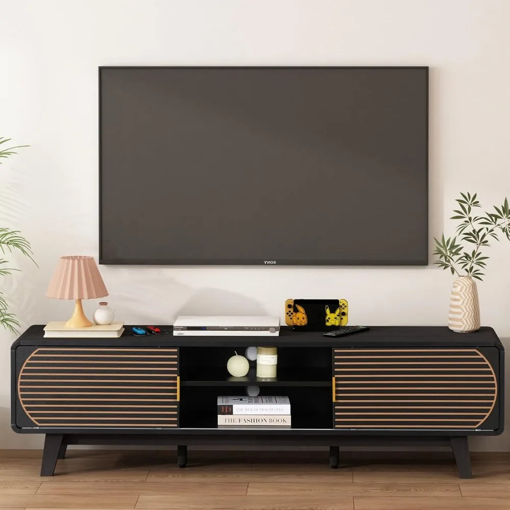 Century Modern TV Stand With Fluted Sliding Doors Entertainment Center