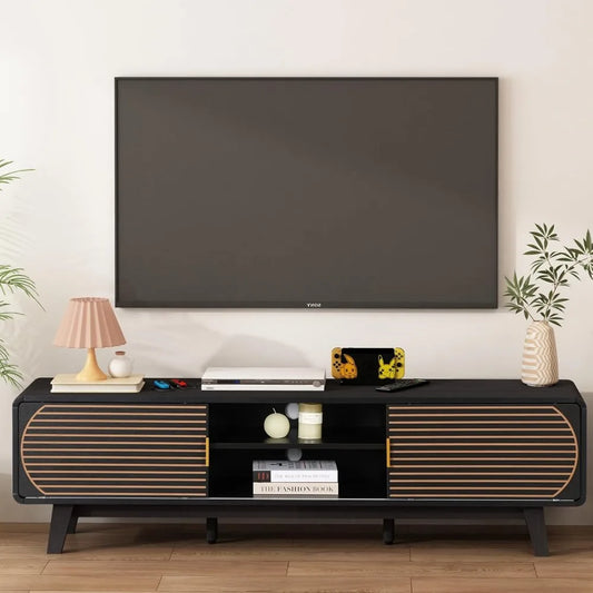 Century Modern TV Stand With Fluted Sliding Doors Entertainment Center