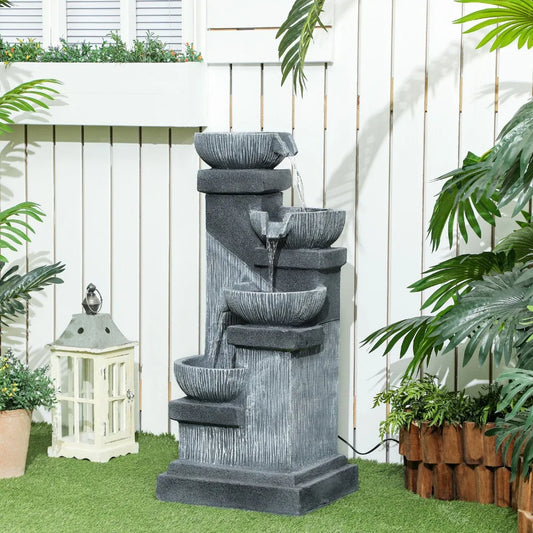 Outdoor Waterfall Fountain Four Tier With LED Lights Pump