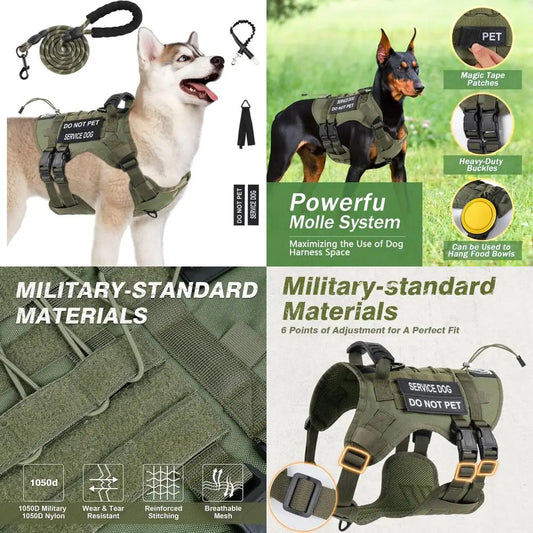 No Pull Tactical Dog Harness Molle Vest Set Leash Harness For Service Dogs Adjustable Outdoor