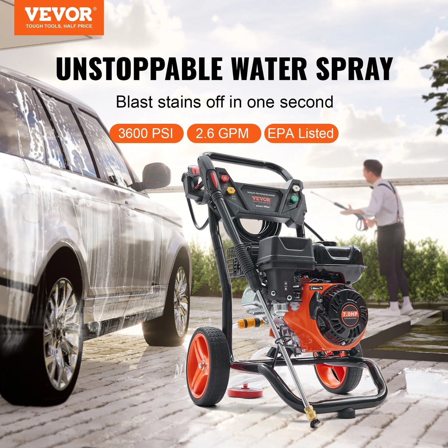 SucceBuy Gas Pressure Washer 3600 PSI 2.6 GPM Copper Pump