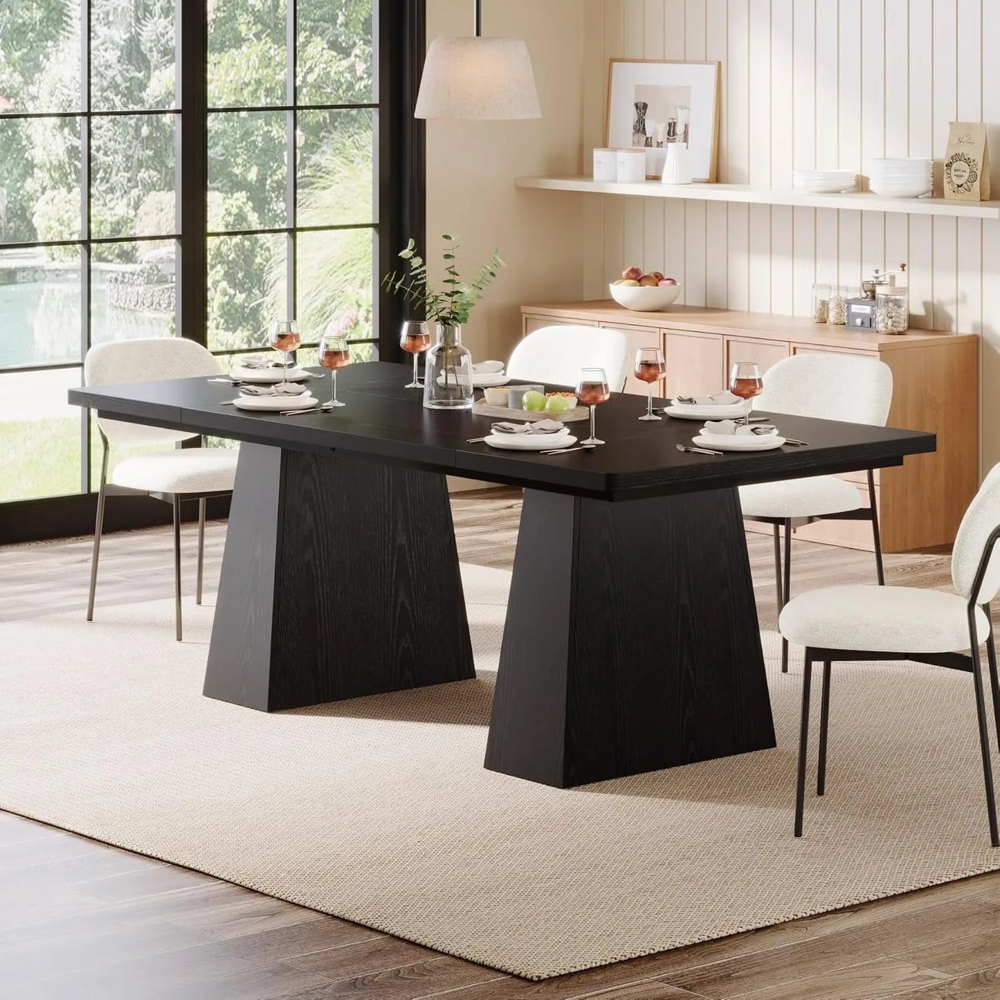 Little Tree Modern Dining Table With Tapered Wood Legs For Kitchen Living Room