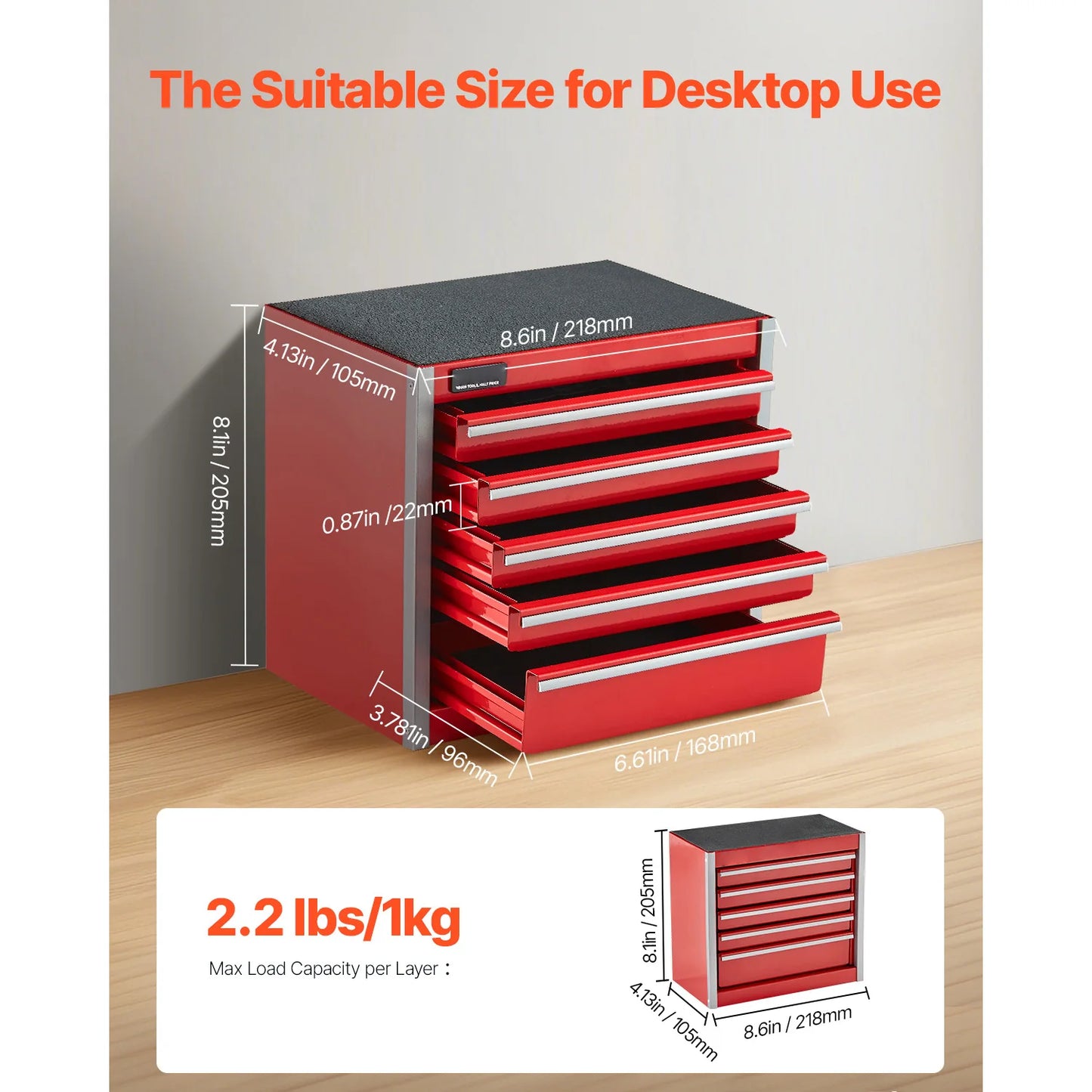 SucceBuy Five Drawer Metal Tool Box With PP Feet Storage