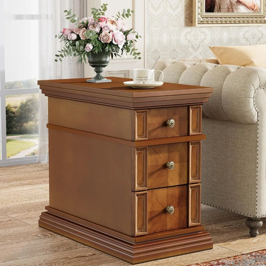 DAFIFY Vintage 3 Drawer Narrow End Table For Living Room