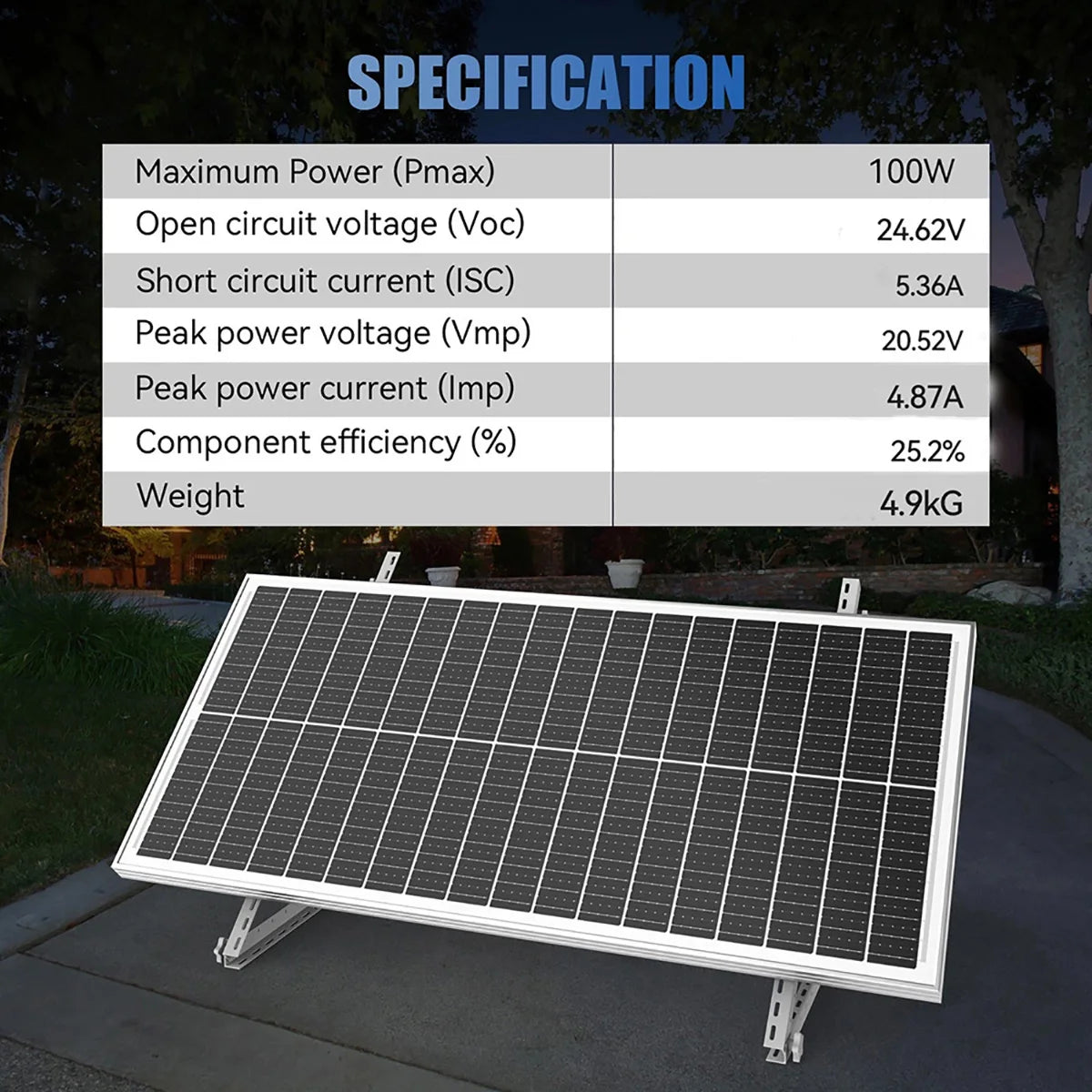 Rvpozwer 100W Mono Solar Panel N-Type Rigid 25 Percent High Efficiency