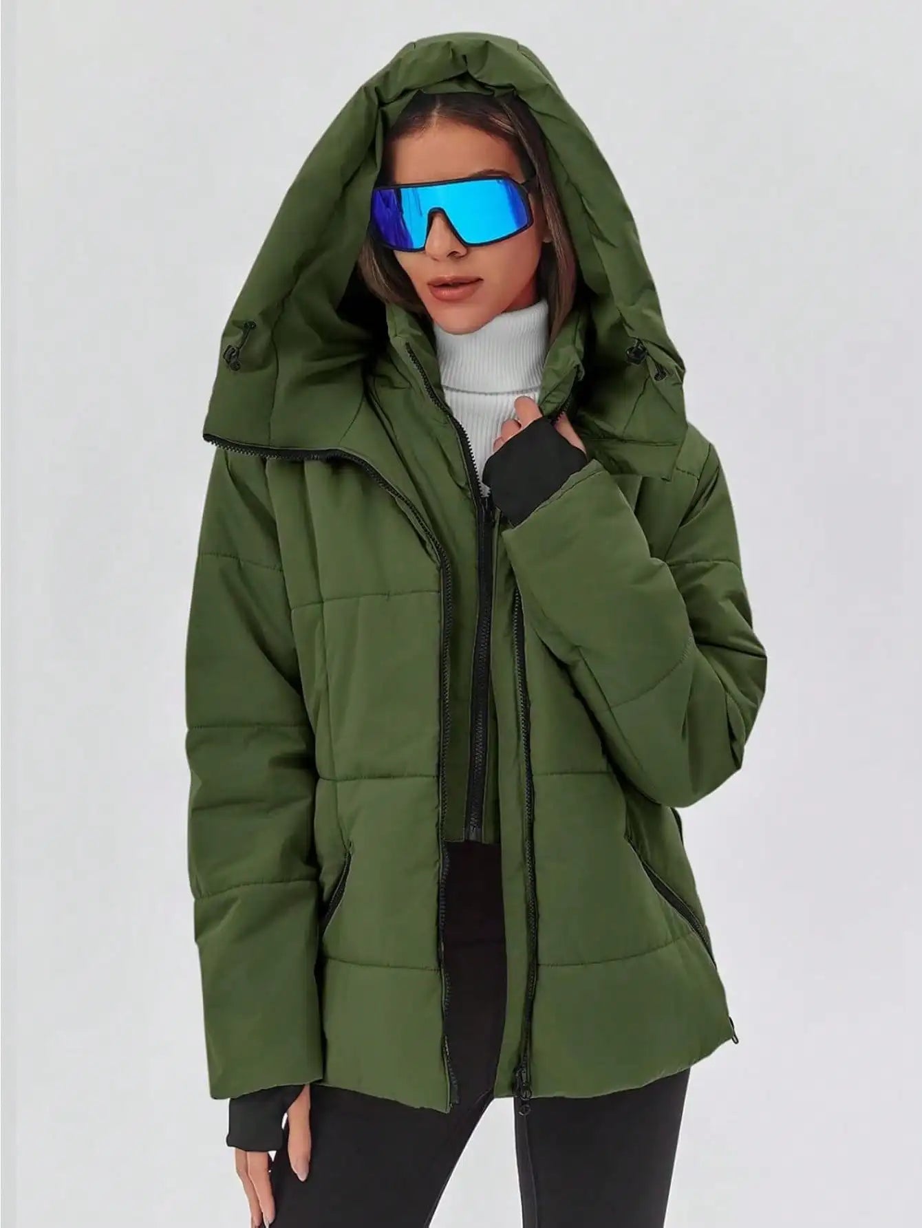 Fisoew Women's Belted Puffer Jacket Waterproof Hooded Coat