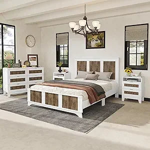 MKDK 4 Piece Bedroom Set Platform Bed Dresser Nightstands