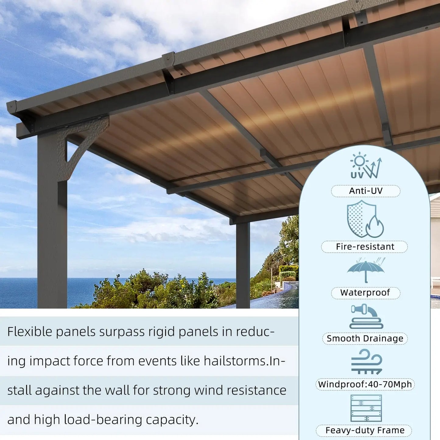 Wall Gazebo Hard Top Pergola Outdoor Patio Canopy For Deck