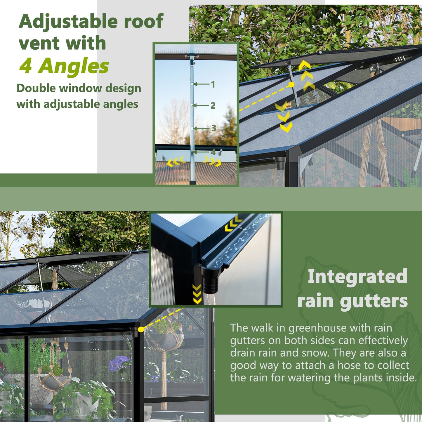 LZBEITEM Polycarbonate Greenhouse With Heavy Duty Aluminum Frame Walk-In Garden