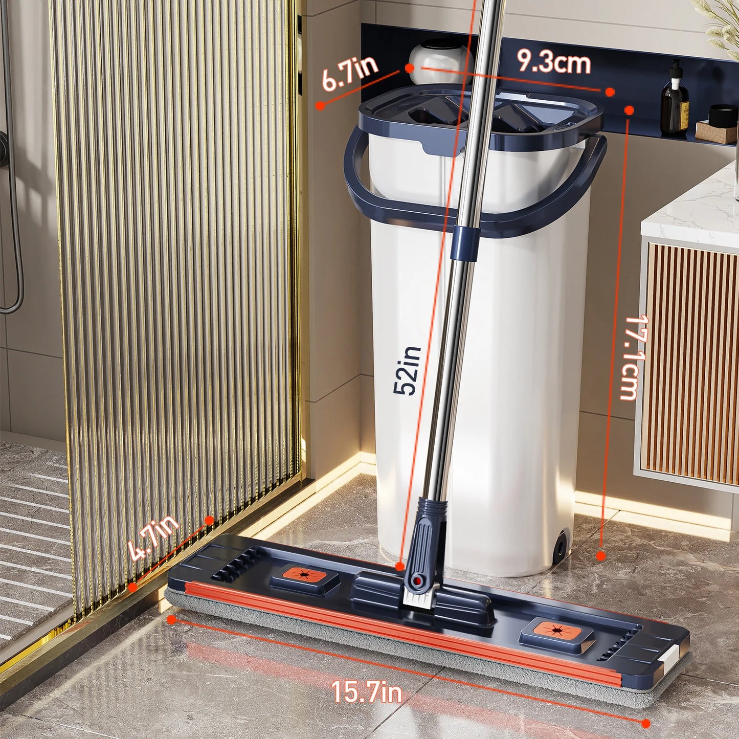 Floor Washing Mop with Separate Clean and Dirty Water Buckets