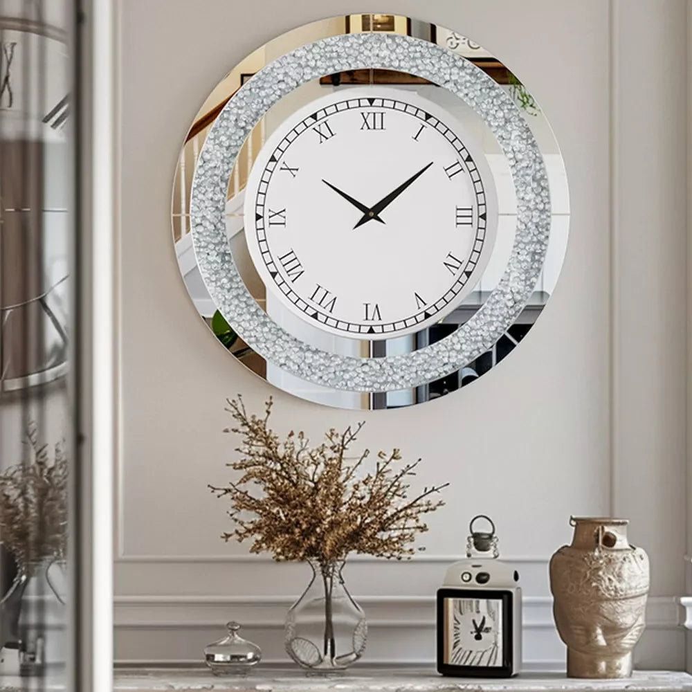 LUVODI Modern 3D Wall Clock Diamond Crystal Roman Numerals