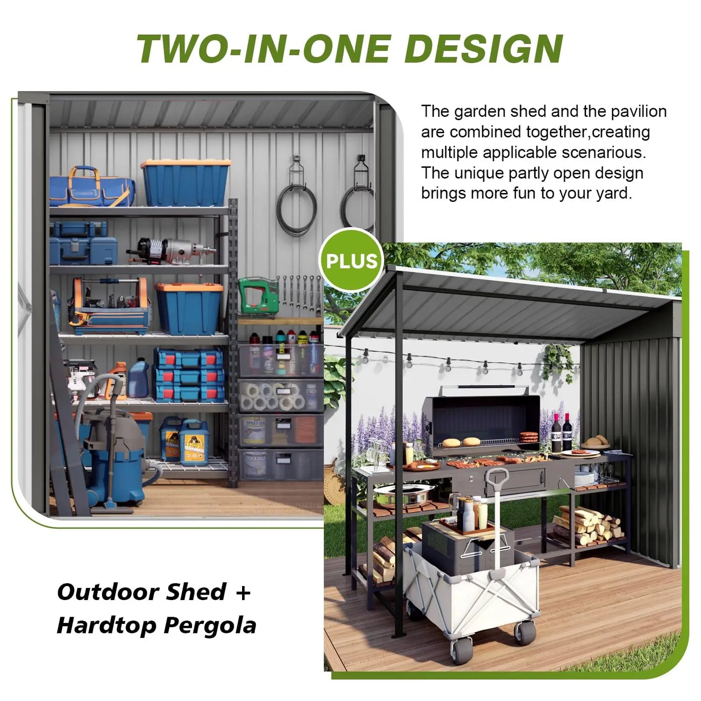 Outdoor Storage Shed Gazebo Combo Lean To Metal Tool Shed