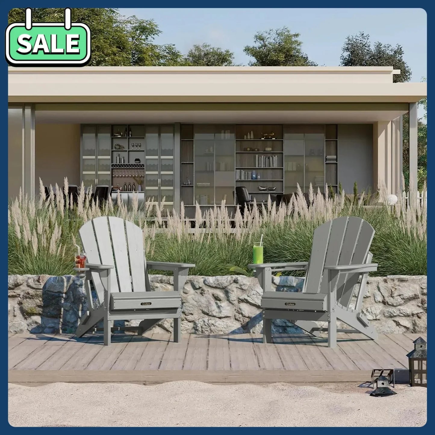 Weather Resistant 2 Pack Folding Adirondack Chairs With Cup Holder