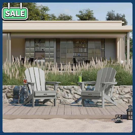 Weather Resistant 2 Pack Folding Adirondack Chairs With Cup Holder