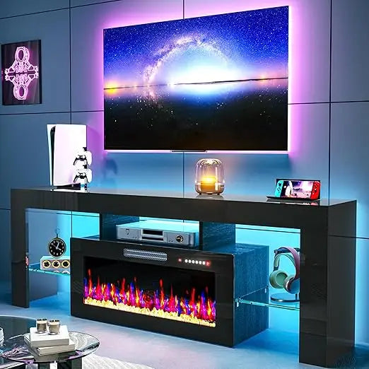 TOLEAD High Gloss TV Stand With Electric Fireplace