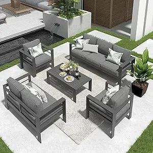 Aluminum Outdoor Patio Furniture Set Seven Seat Modern Conversation