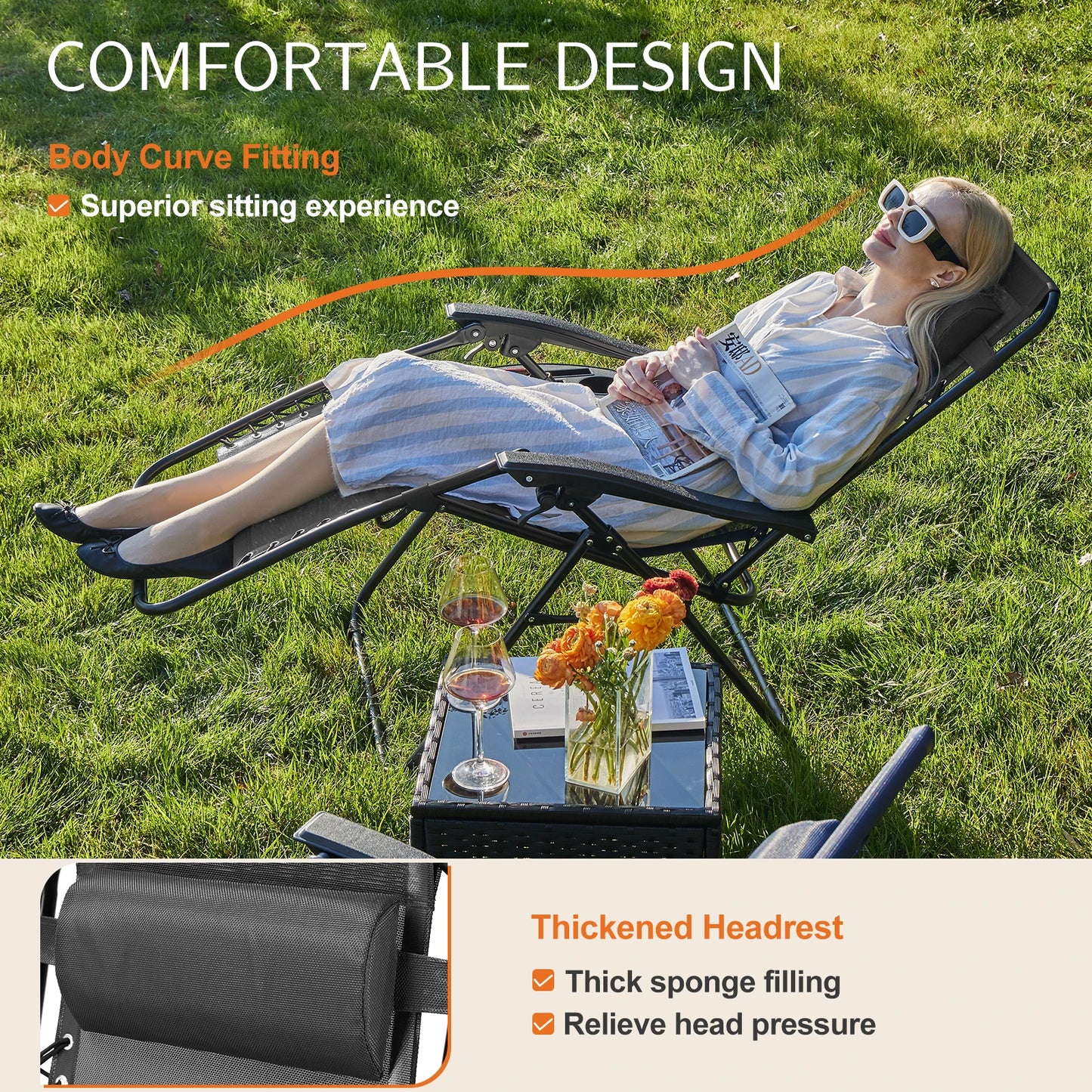 JHK Zero Gravity Portable Recliner Set Lounge Chairs