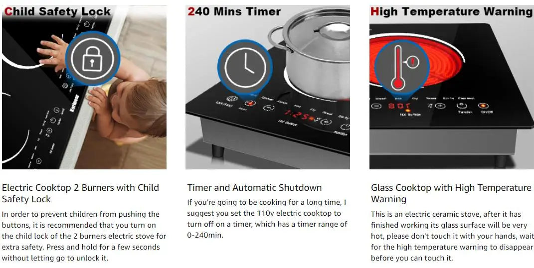 Karinear 2 Burner Ceramic Electric Cooktop Dual Voltage Plug