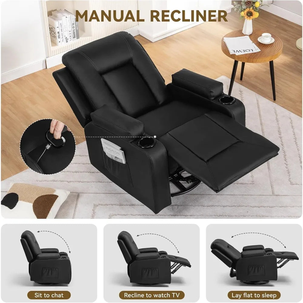 Rotary Joystick Massage Recliner With Cup Holder And Side Pockets