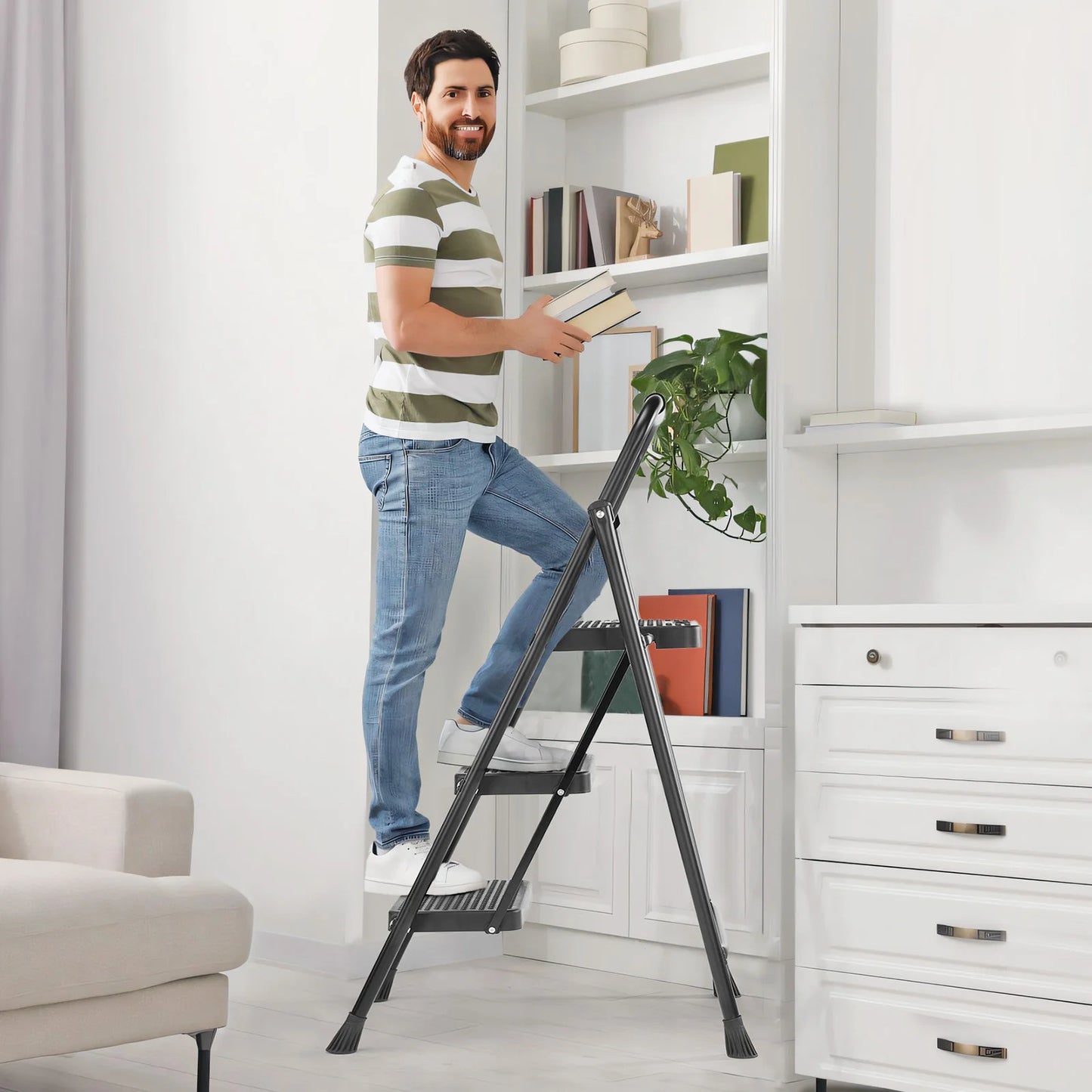 JHK Folding Step Ladder Stool With Anti Slip 800 Lbs