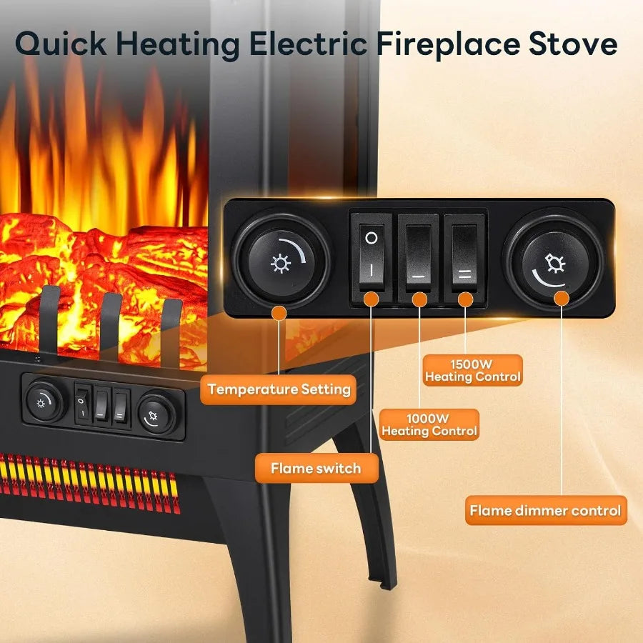 XMSJ Freestanding Electric Fireplace Stove With Adjustable Flame Brightness