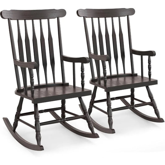 MKDK Patio Rocking Chair Solid Rubber Wood Frame Porch
