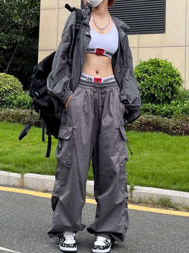 JEYONGZOOCN Parachute Pants Women Oversize Cargo Trousers